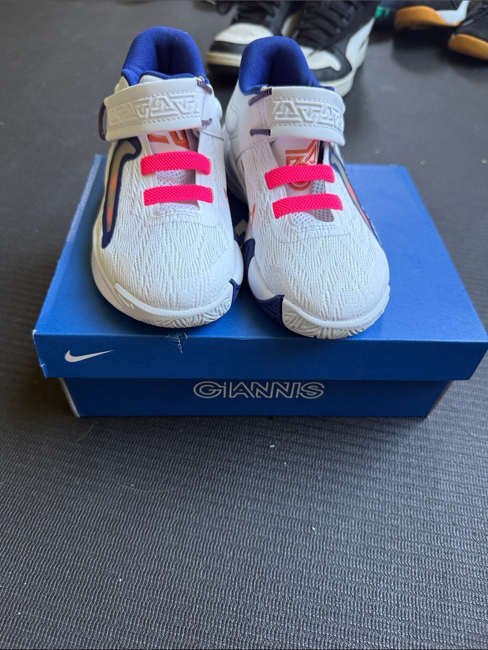 Nike Kids White Sneakers with Hot Pink and Blue Accents
